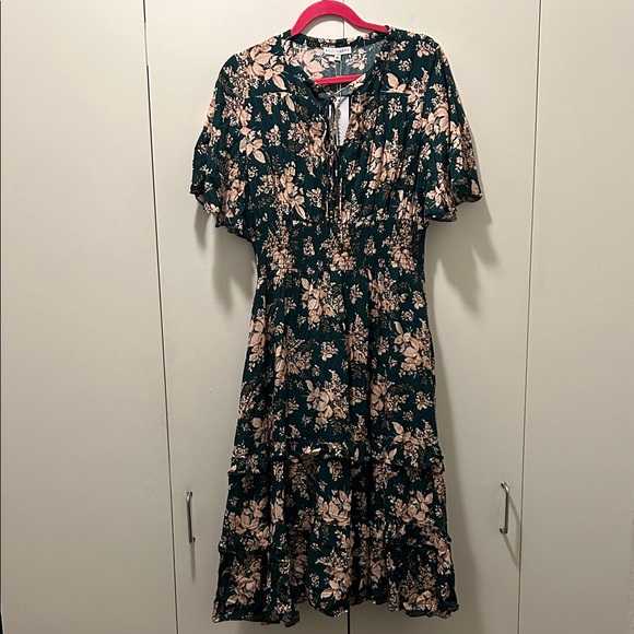 Baltic Born Dresses & Skirts - Baltic Born Dark Green and Pink Floral Midi Dress